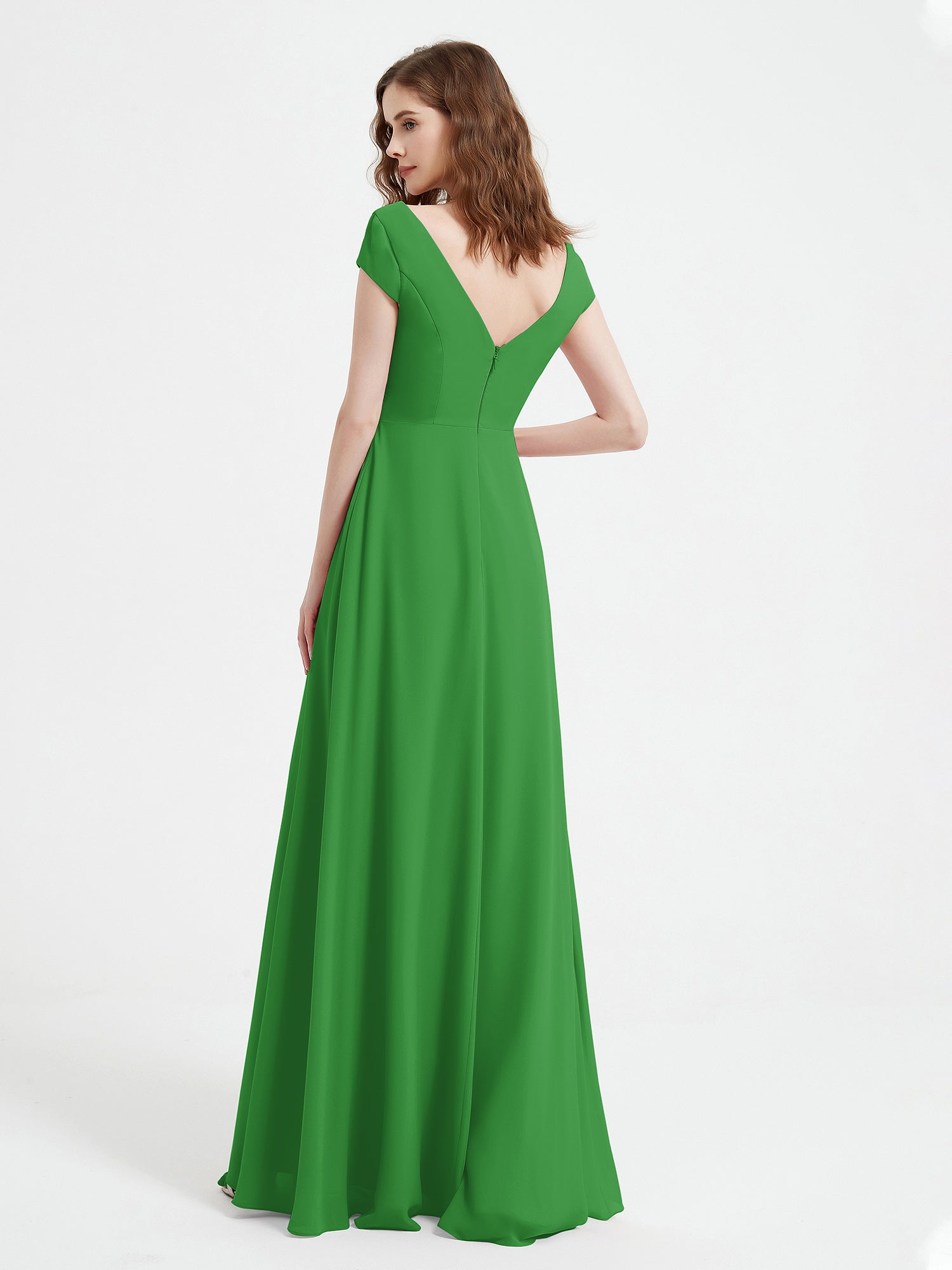 V-neck A-line Chiffon Dress With Slit Green